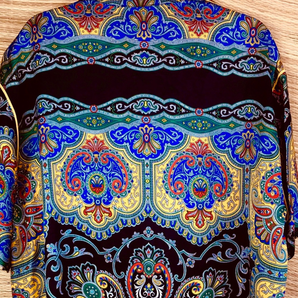 Sandro Ramy Paisley Print Satin Shirt Short Sleeve Silk-Feel Multi Size 3 - Picture 11 of 15